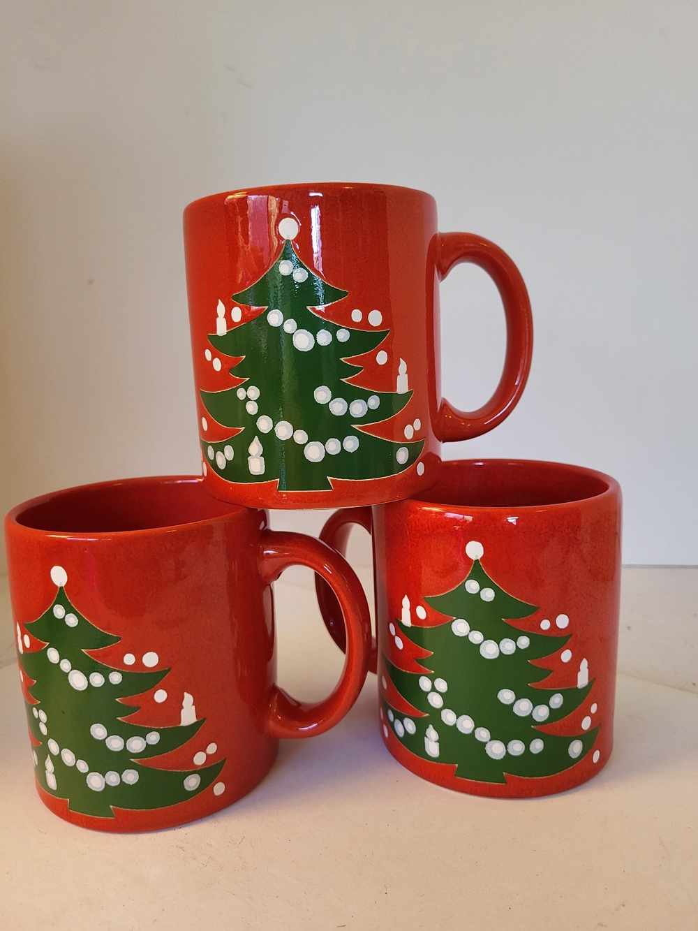 Vintage Waechtersbach W Germany Red Christmas Tree Mug - Set of 3